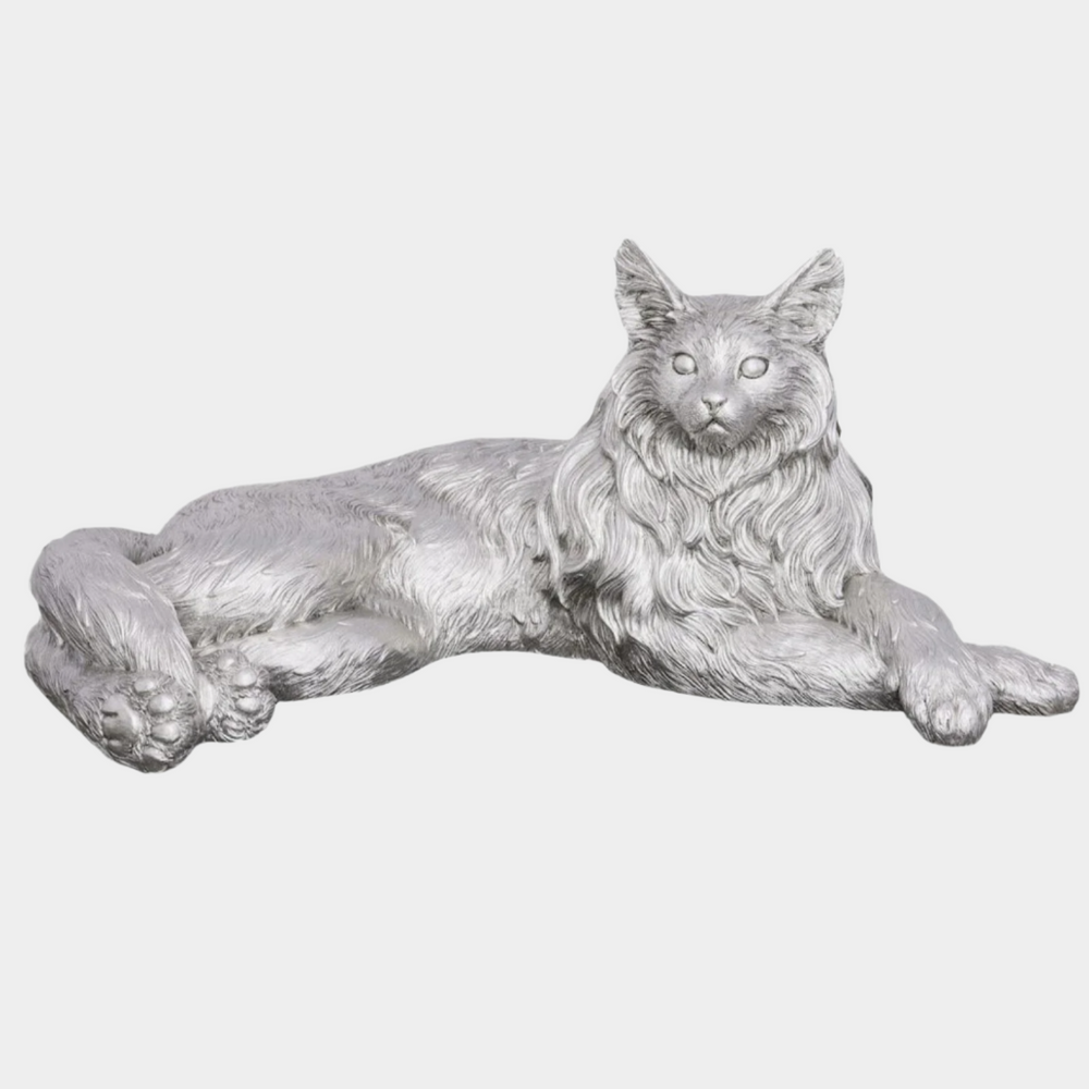 Cat Sculpture in Silver Leaf