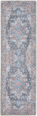 New Concept Washables Light Blue Multicolr Vintage Polyester Area Rug