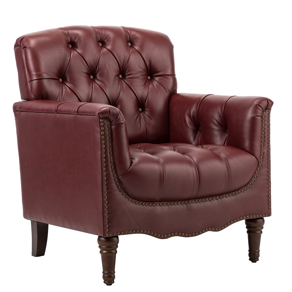 Elijah Armchair in Burgundy with Tufted Back and Nailhead