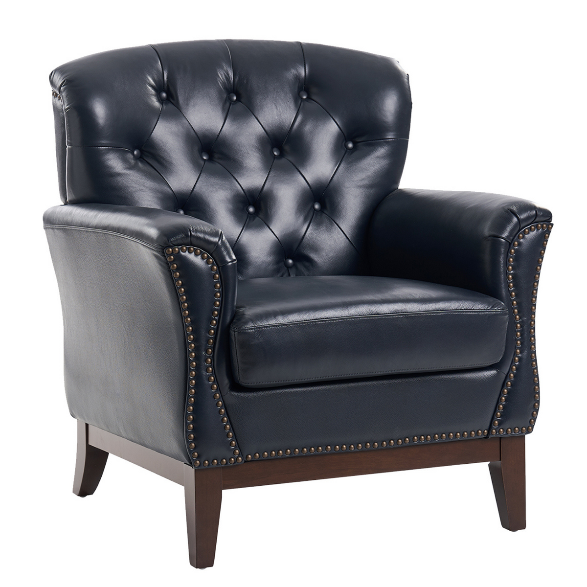 Nicole Traditional Genuine Leather Chair in Navy