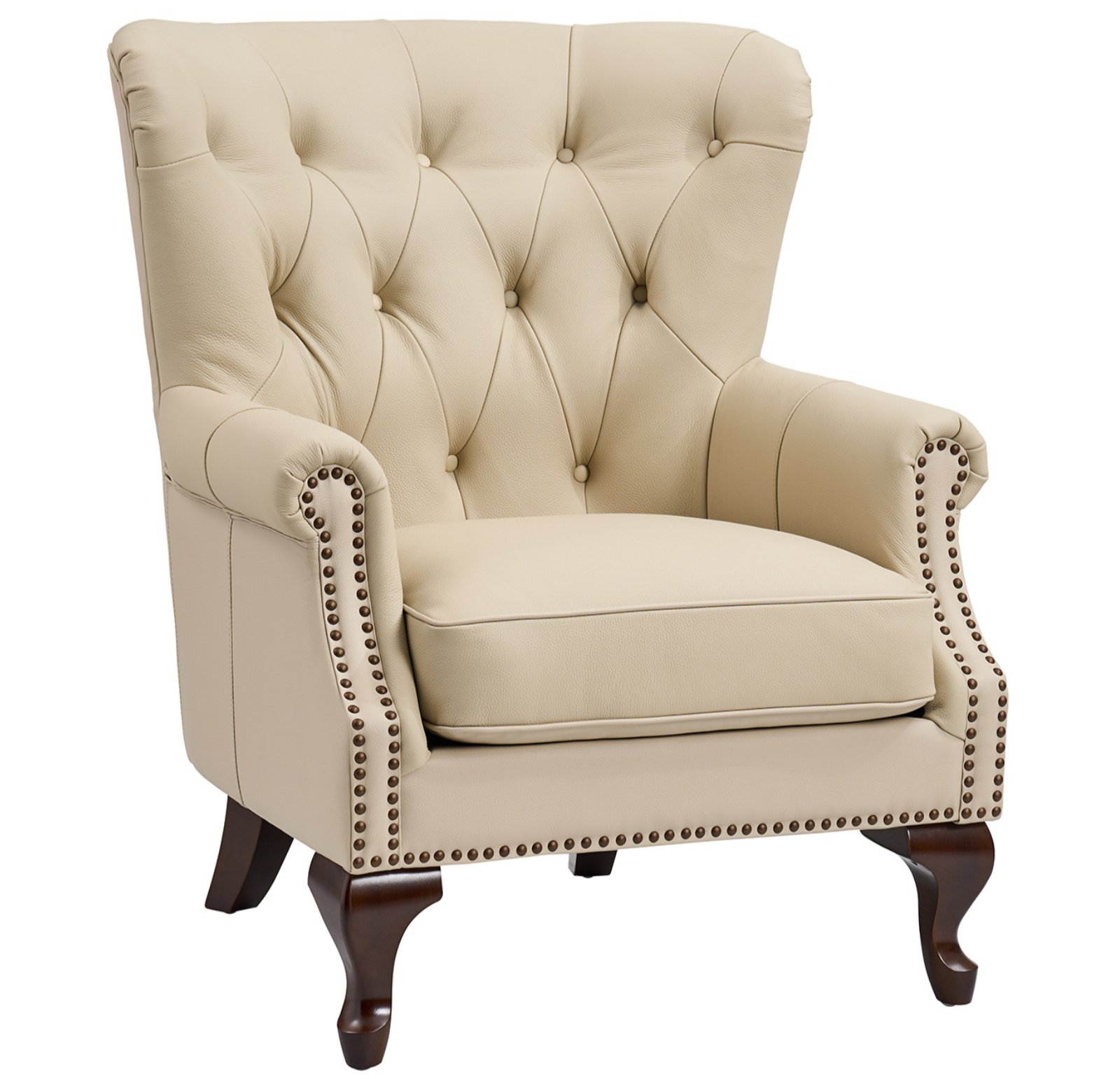 Anthony Armchair in Beige with Wingback Design and Leather
