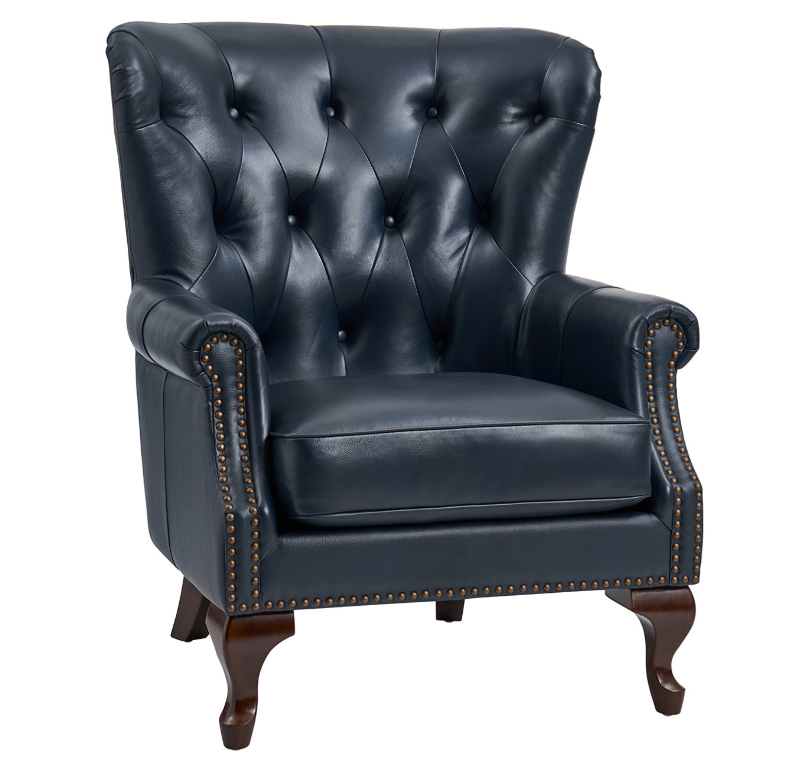 Anthony Armchair in Navy with Wingback Design and Leather