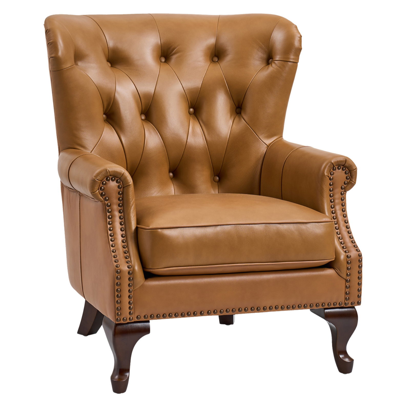 Anthony Armchair in Camel with Wingback Design and Leather