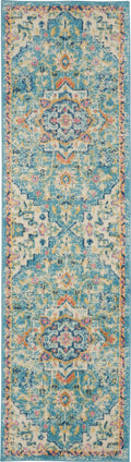 Passion Ivory Light Blue Bohemian Polypropylene Area Rug