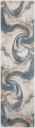 Astra Machine Washable Ivory Blue Modern Polyester Area Rug