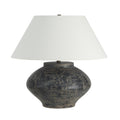 Patina 20.5" Tall Distressed Charcoal & Beige Ceramic Table Lamp with Tapered Linen Shade