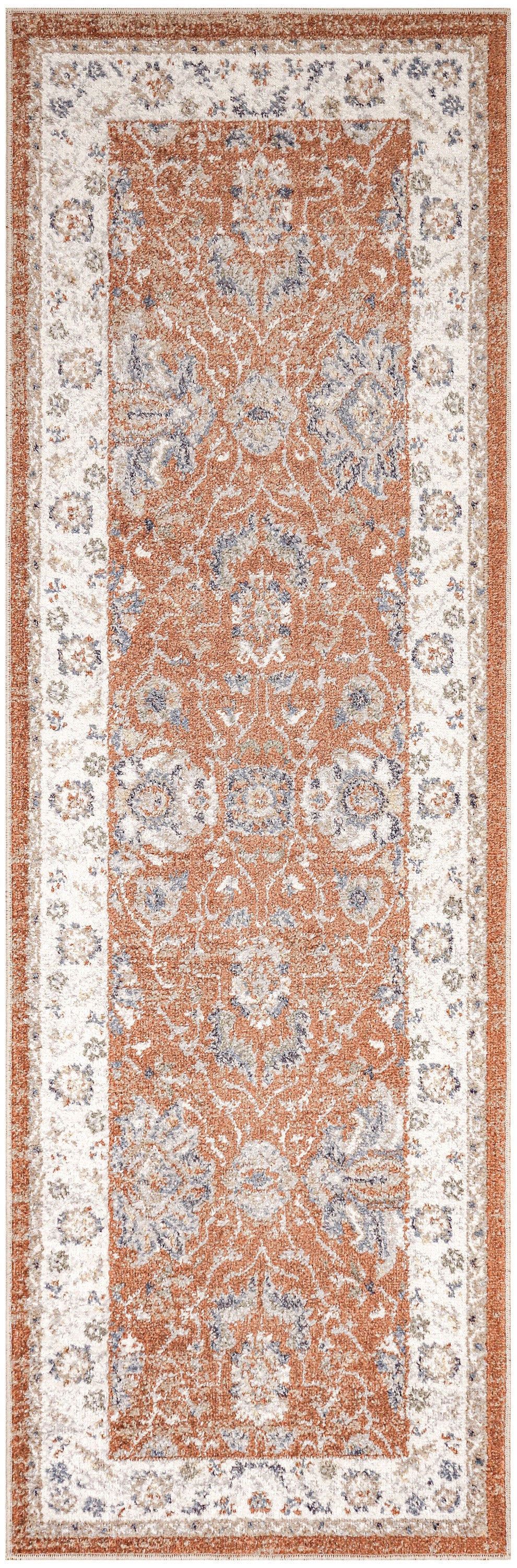 Astra Machine Washable Rust Ivory Vintage Polyester Area Rug - 2'2" x 8'