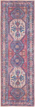New Concept Washables Red Navy Vintage Polyester Area Rug