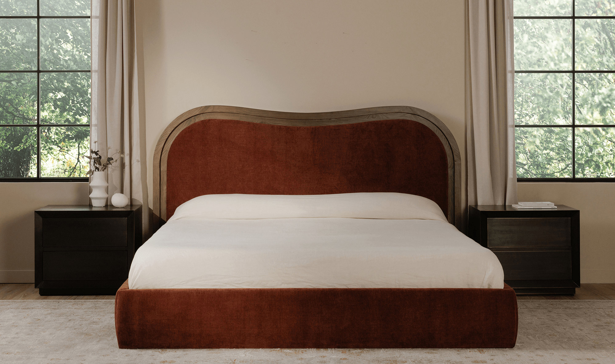 Camilla Chestnut Wave Bed – Art Deco Upholstered Frame
