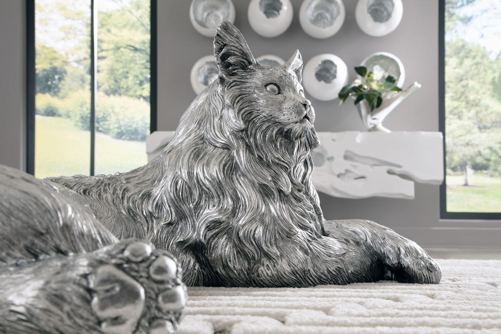 Cat Sculpture in Silver Leaf