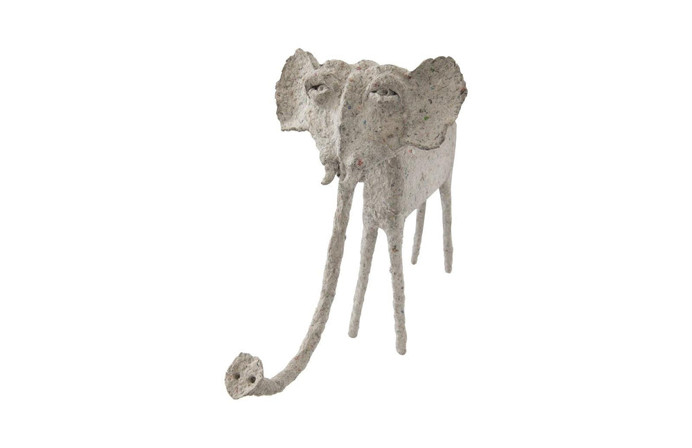 Trunk Down Elephant Paper Mache Sculpture 14”H Tabletop