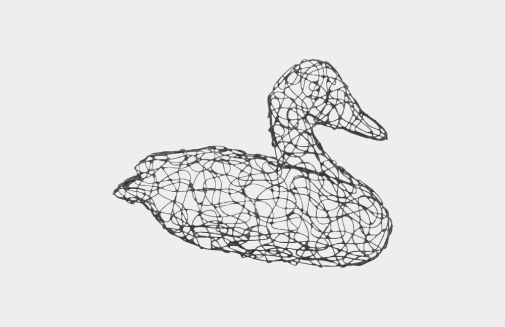 Crazy Wire Duck Sculpture - Black Stone Finish Metal Art