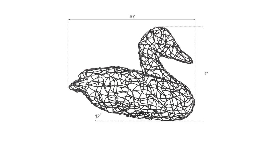 Crazy Wire Duck Sculpture - Black Stone Finish Metal Art