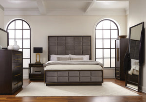 Durango Upholstered Bed in Smoked Peppercorn and Grey