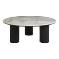 Alessio Indoor Breccia Marble Coffee Table, Walnut