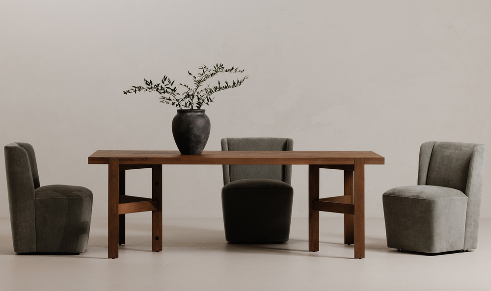 Cormac Rolling Dining Chair in Slate Blue