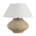 Ola 20.5" Tall Carved Beige Resin Table Lamp with Tapered Linen Shade
