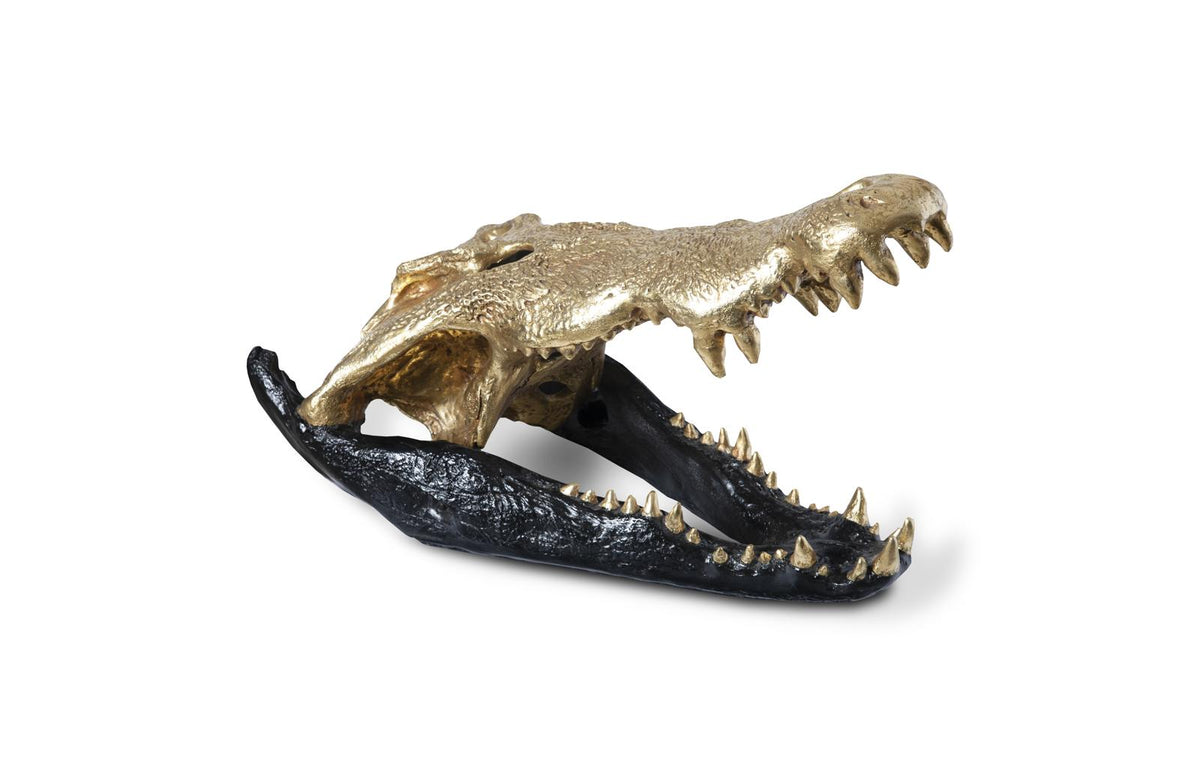 Crocodile Skull | Resin Composite - Black/Gold Leaf
