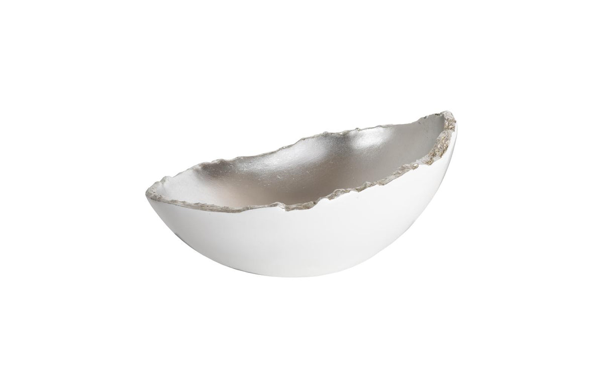 Broken Egg Bowl | Resin - White and Silver Leaf