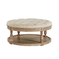 Deoius Tufted Round Cocktail Ottoman with Storage in Linen