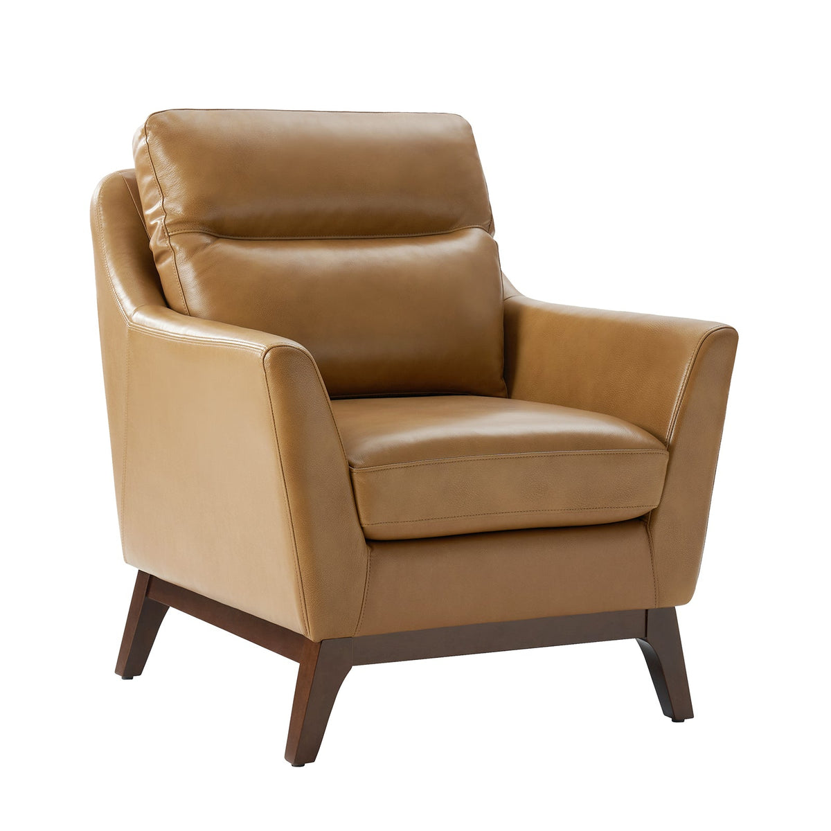 Mid-Century Mordern Genuine Leather Armchair in Camel