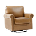 Higinio Genuine Leather Swivel Rocker Chair in Camel
