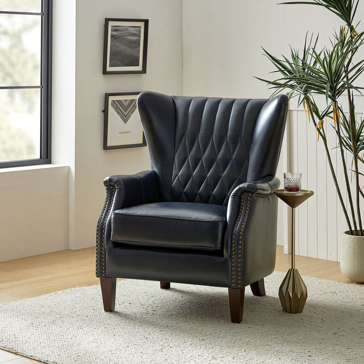 Xaver Genuine Leather Armchair in Navy