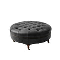 Idalia Genuine Leather Ottoman in Black