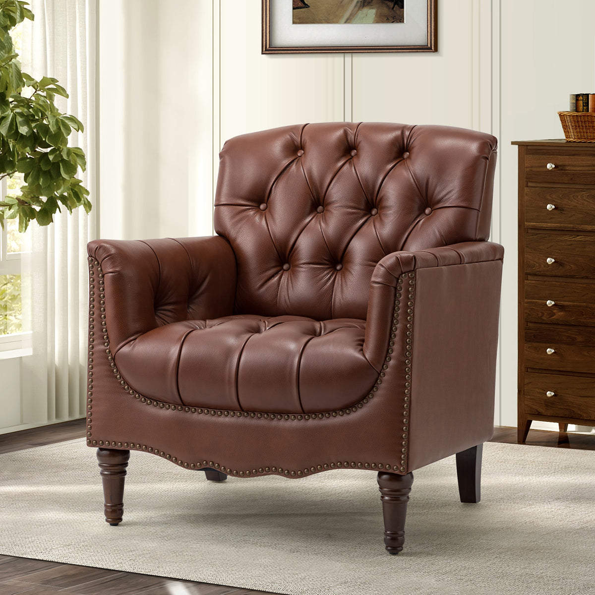 Elijah Genuine  Leather Armchair in Brown