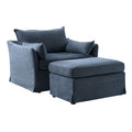Roberta Slipcovered Armchair with Ottoman in Blue
