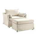 Roberta Slipcovered Armchair with Ottoman in Ivory