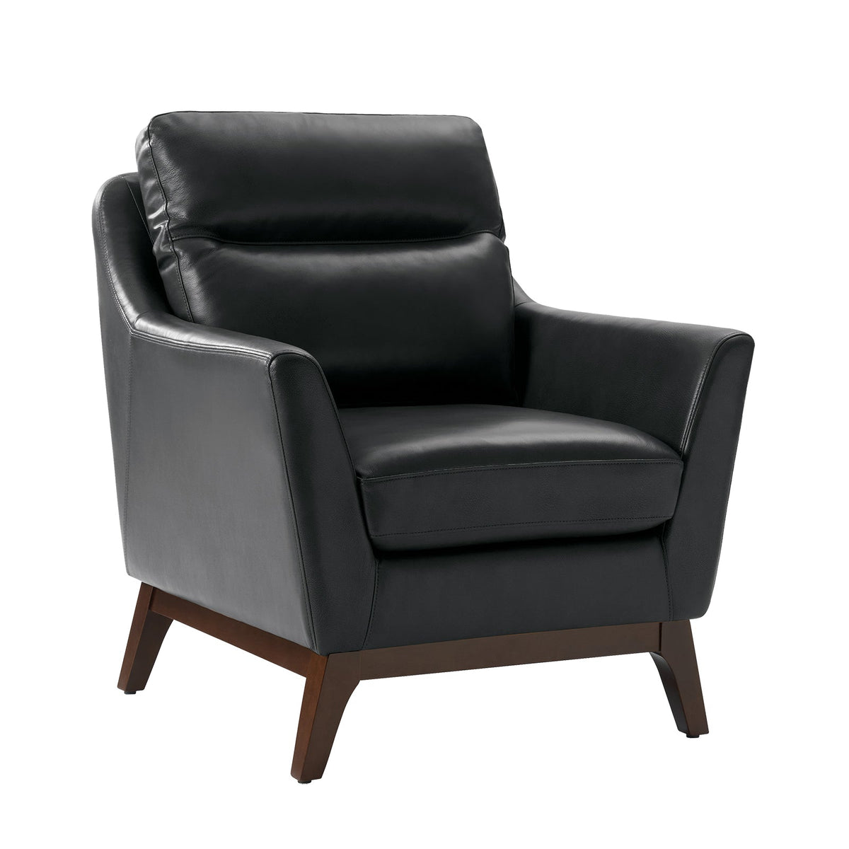 Mid-Century Mordern Genuine Leather Armchair in Black