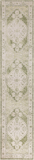 Astra Machine Washable Ivory Green Vintage Polyester Area Rug
