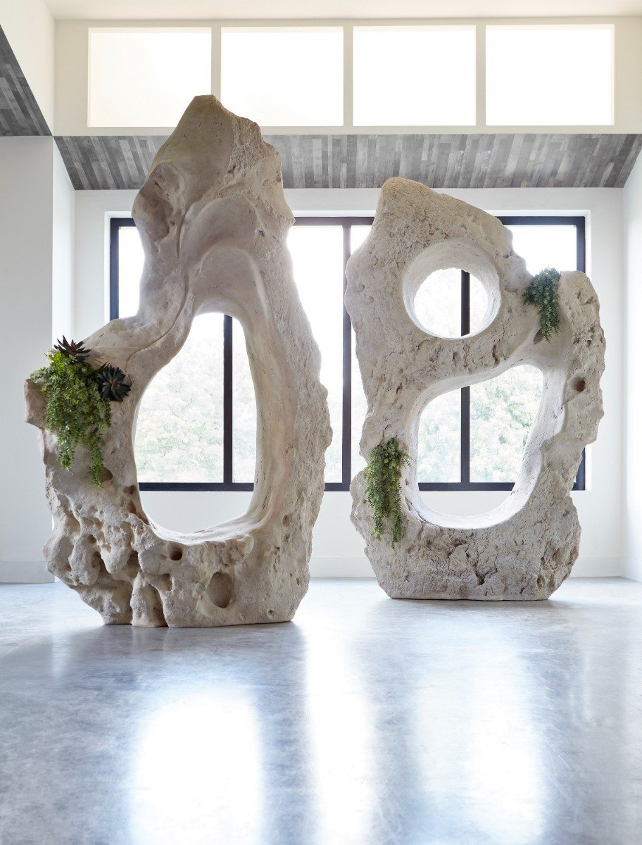 Colossal Double-Hole Roman Stone Sculpture – Modern Art 97"