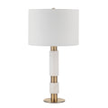 Pirot 27" Tall Antique Brushed Brass Iron Table Lamp with Tapered Linen Shade