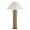 Pino 30.5" Tall Carved Brown Oak Resin Table Lamp with Tapered Linen Shade