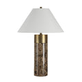 Aria 25" Tall Brown Emperador Marble Table Lamp with Tapered Linen Shade