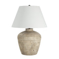 Heritage 29" Tall Distressed Brown And Beige Ceramic Table Lamp with Tapered Linen Shade