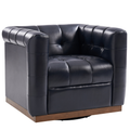 Arnold Genuine Leather Swivel Club Chair in Navy