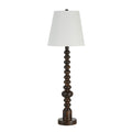 Famar 37" Tall Black Marble Resin Table Lamp with Tapered Linen Shade