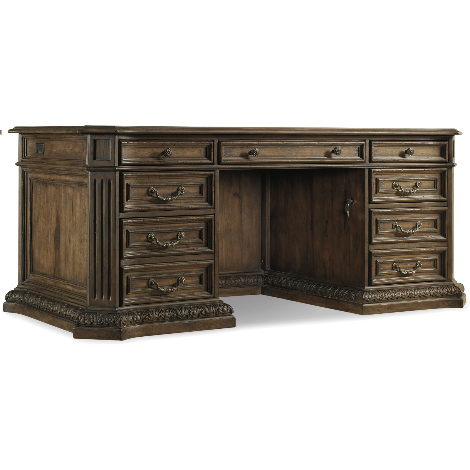 Rhapsody Executive Desk with Chevron Veneer & Leather Top
