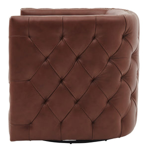Leslie Top Grain Leather Swivel Tufted Accent Chair in Garrett Brown