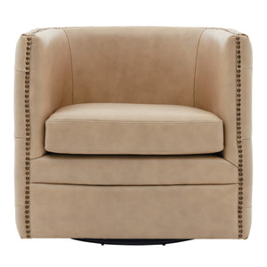 Leslie Top Grain Leather Swivel Accent Chair in Garrett Beige