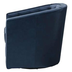 Walsh Top Grain Leather Swivel Accent Chair in Garrett Blue