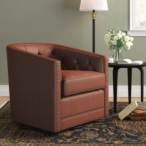 Walsh Top Grain Leather Swivel Accent Chair in Garrett Brown