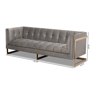 Ambra Luxe Velvet Button Tufted Sofa in Gray