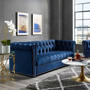 Heritage Performance Velvet Sofa in Blue