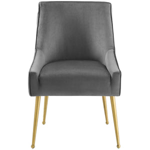 Discern Pleated Back Performance Velvet Dining Chair in Grey