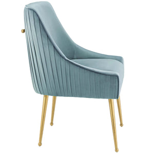 Discern Pleated Upholstered Performance Velvet Dining Chair in Light Blue