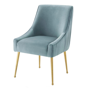 Discern Pleated Upholstered Performance Velvet Dining Chair in Light Blue